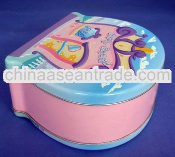 Cute irregular tin lunch box with embossing on the lid