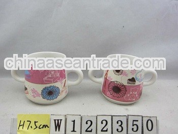 Decorative Ceramic Double Handle Mug
