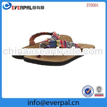 Distressed canvas strap and fuzzy suede strap flip flop western