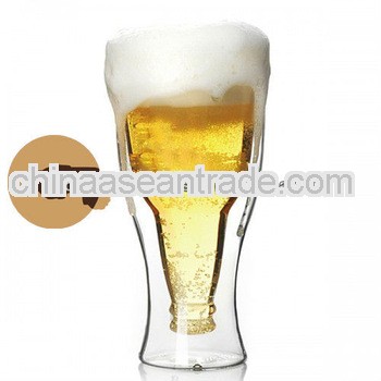 Double Wall High Borosilicate Glass Beer Mug With Upside Down Beer Glass Inside