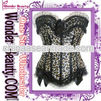 Elegant sexy black lace leopard printed corset