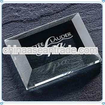 Etched Crystal Beveled Rectangle Paperweight for Company Gifts
