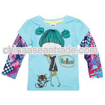 F3352 Lovely Blue Design Girls T-shirts sweet teen girls t-shirt