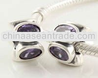 Fashion 925 Sterling Silver Purple Stone European Beads
