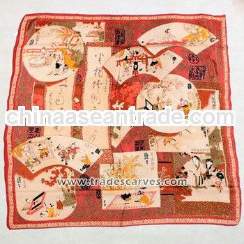 Fashion Chinese style women silk printed square scarf