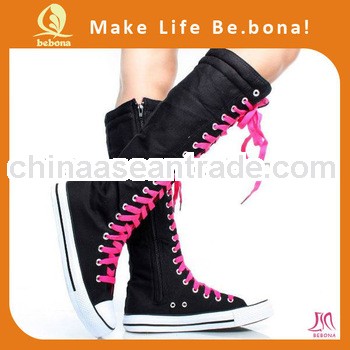 Fashion Design Knee High Sneaker Girl Latest Canvas Shoes