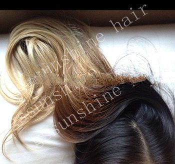 Fashion celebrity style three tone ombre color silky straight brazilian remy full lace front wigs