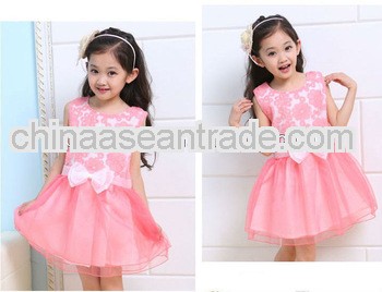 Fashion design pink girls dresses with bowknot for girls