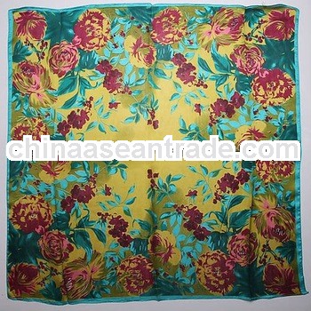 Fashion print designer silk square floral lady scarf