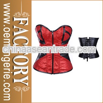 Glossiness Front Zipper Red Corset W1366A