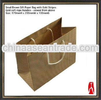 Glossy gift paper bag with gold stripes/design paper bag with handles