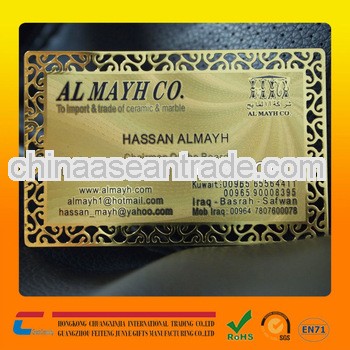 Golden metal visiting card with cut out