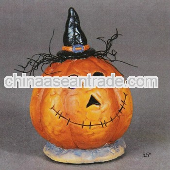 Halloween ceramic pumpkin head with hat decoration