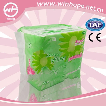 Hot sale!!PE film and reseal tape color sanitary napkins herbal