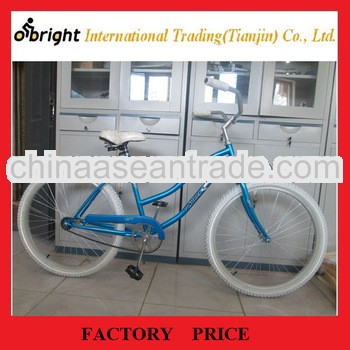 Hot selling blue lady beach cruiser with single speed, white tyre with reflector line