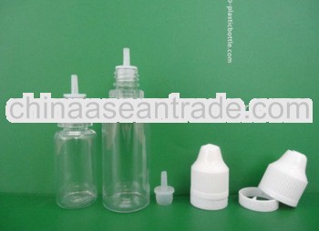 ISO8317 plastic childprof & tamper evident clear PET empty e liquid nicotine bottles with long t