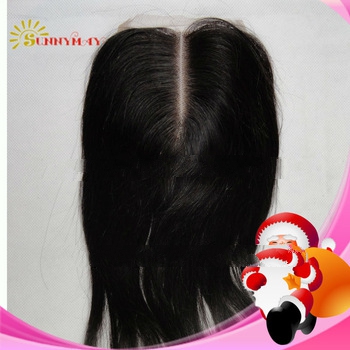 Indian remy hair top lace closure with middle part natural straight bleached knots human hair pieces