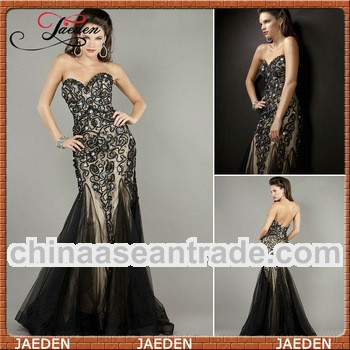 JE0269 Black Sexy Long Big Crystals Design Fishtail Evening Dresses