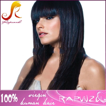 Jet black #1 Indian hair full lace wig with bangs