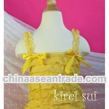 Kids Yellow Lace Petti Top with straps and Bows