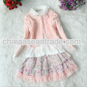 Korean Style Pink Children Clothes Sets Three Pieces Children Dress Sets