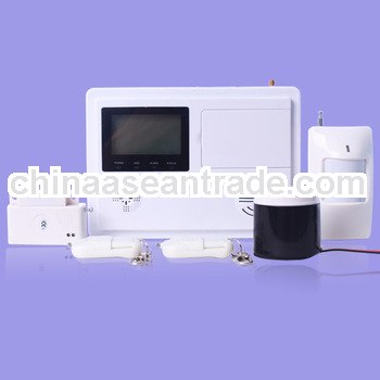 LCD dispaly home wireless gsm pstn alarm system with 4 wire zone