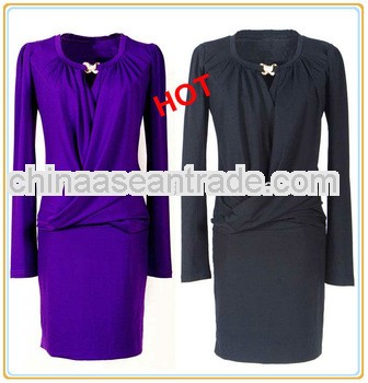 Ladies Elegant Pleated Long Sleeve Office Wear Dresses 2013
