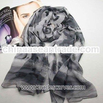 Latest long gray color printed silk korean style scarf