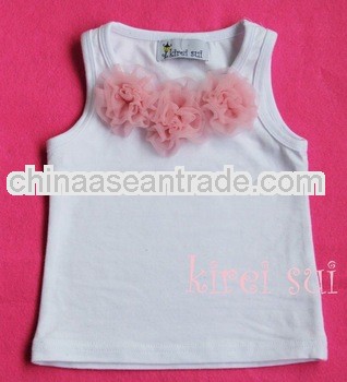 Light Pink Rosettes with Baby White Tank Tops Pettitop 3-12M DD06
