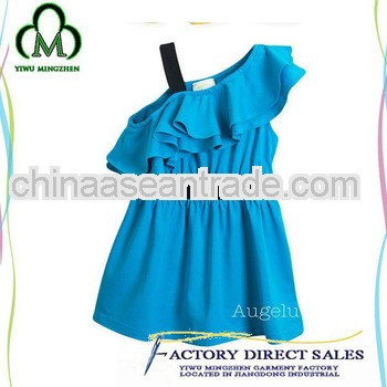 Lovely bule Inclined shoulder dressbaby girls dress wholesale children's wear dress
