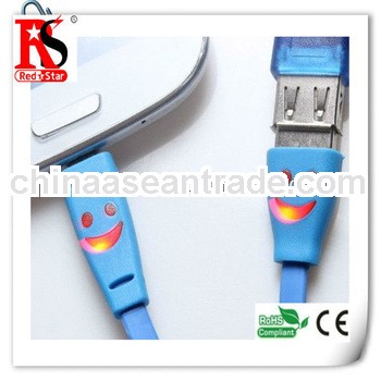 Manafacture LED Smile Face Light Flat 8Pin Sync USB Data Cable For Iphone5