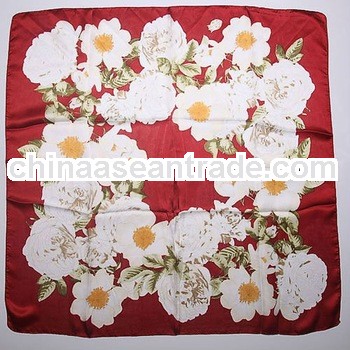 Most popular flower printed real silk square scarf
