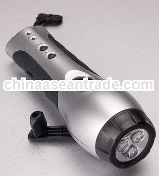 Multifunctional LED dynamo torch with mobile phone charger and car plug charger and FM radio
