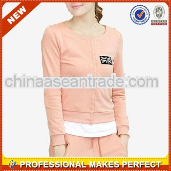 NEW ladies fashion plain hoodies ladies cotton zipper sweatshirt no hoods(YCH-B0057)