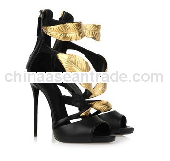 New Arrival Gold Leaf High Heel Shoes Fashion Women Shoes