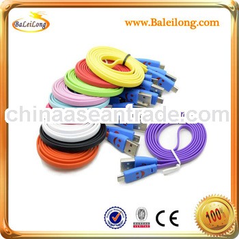 New Flat LED Light Smile Face flat USB Data Cable for Iphone 5 or Ipad charging port for wholesale
