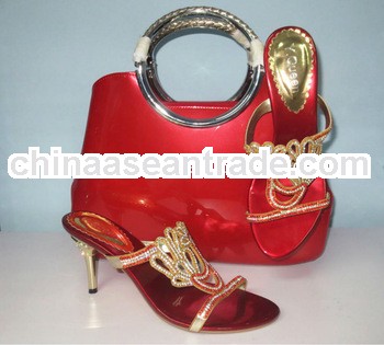 New arrival fashion Italy shoe and bag set matching,PU leather party and wedding Size38,40,41,red