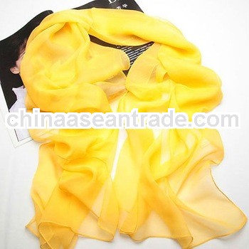 New thin plain yellow women silk georgette shawl