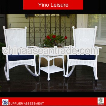 Perfect Leisure Time Gardern Furniture RA-31, Outdoor Patio 3 Piece Classic White Wicker Rocker Chai
