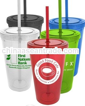 Plastic Double wall cup with straw- 22OZ