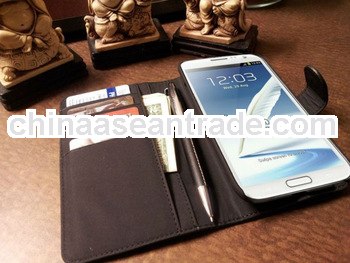Professional Business 4 card slots leather Wallet Case for Samsung Galaxy Note 2 N7100