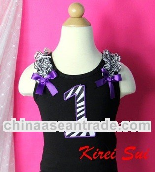 Purple zebra number 1 Ruffles Bows with Black Tank Top Pettitops 1-10Y VPZ1