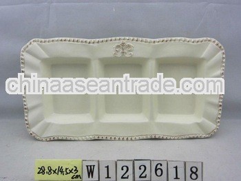 Rectangle Glazed Ceramic 3-Divided Plate