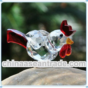 Red And Clear Crystal Glass Cock for Christmas Souvenirs