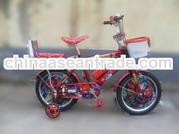 Red color with rear cusion spider man image basket high quality boy toy child bike,kid bike with the
