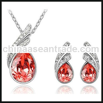 Red crystal jewelry sets love heart Mother Day jewellery set