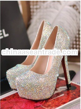 Shiny jewelly women diamond shoes high heel platfroms lady wedding shoes