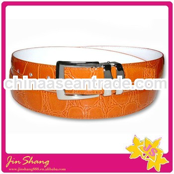 Smooth orange color Eco-friendly perfect leather belts with removable buckles