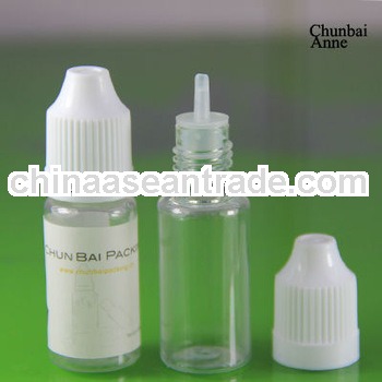 Stock now!! clear pet e liquid 10ml bottle with childproof cap long tip