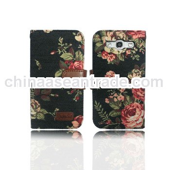 Stylish Flower Denim leather Flip Case for Samsung s3 i9300
